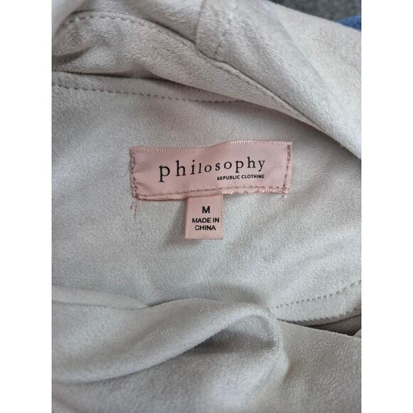 Philosophy 100% Polyester Faux Leather Asymmetrical Zip Cream Jacket Sz M NWOT - Picture 4 of 5